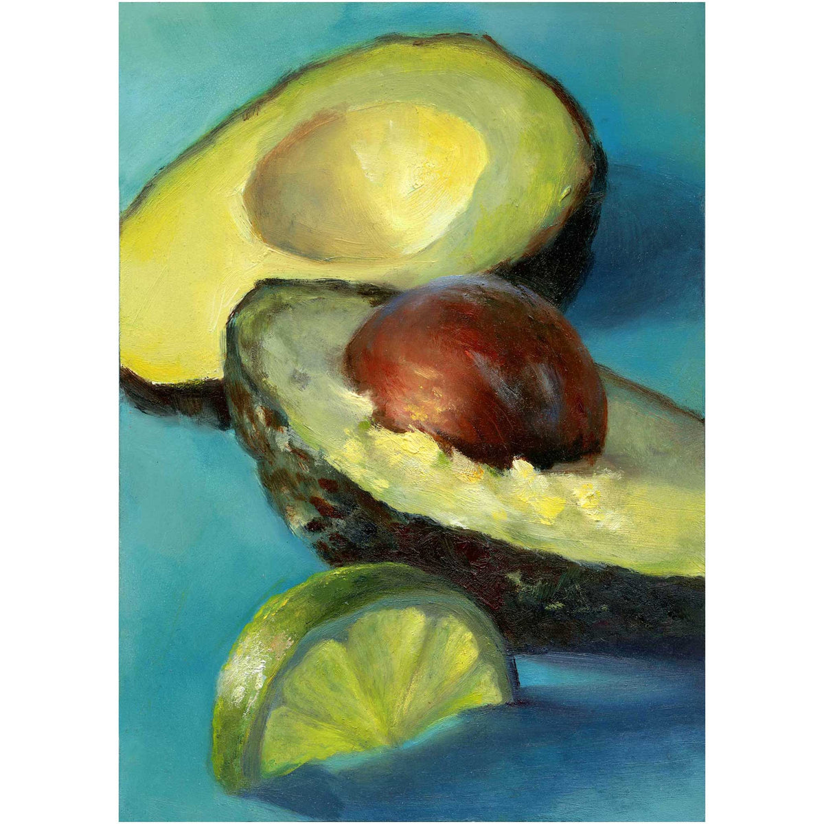 Turquoise Breeze : Avocado Art Print of oil painting - vertical still life  kitchen wall decor – Galleria Fresco