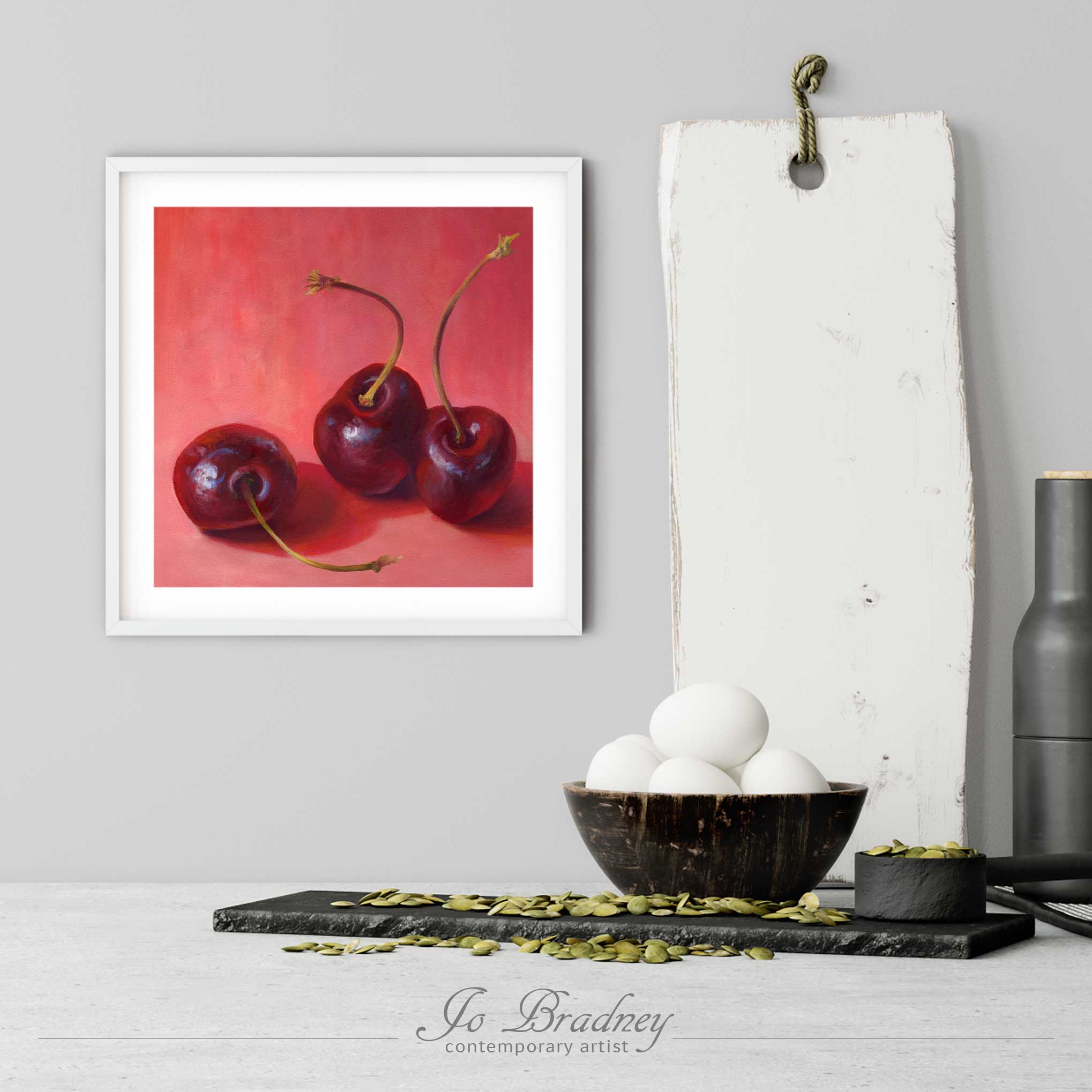 Trio of red pears, original online watercolor, 11x15 inches, fruit art, kitchen art